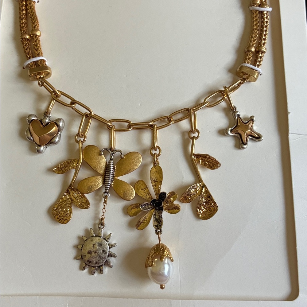 NWT. Zara Golden/Silver Butterfly Charm Combination Necklace. - Picture 7 of 12